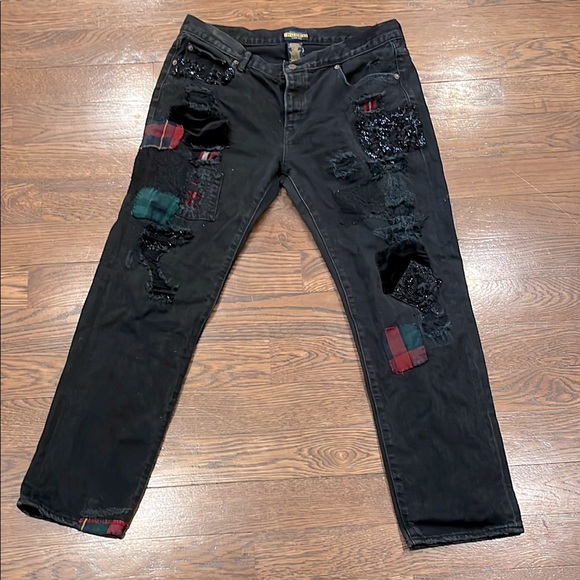 Ralph Lauren Rugby VTG 31 Black Straight Jeans with Artistic Distressing - Picture 1 of 2